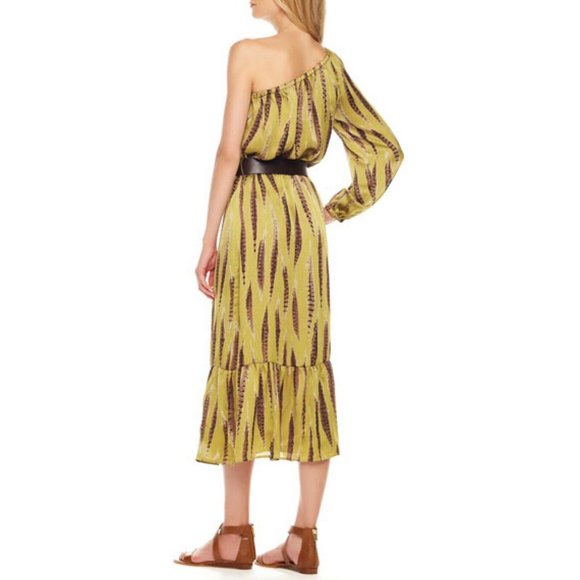 MICHAEL Michael Kors Yellow and Brown One-Shoulder Midi Dress - Picture 2 of 7
